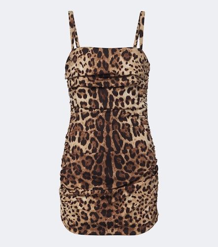 Robe en soie mélangée à imprimé léopard - Dolce&Gabbana - Modalova