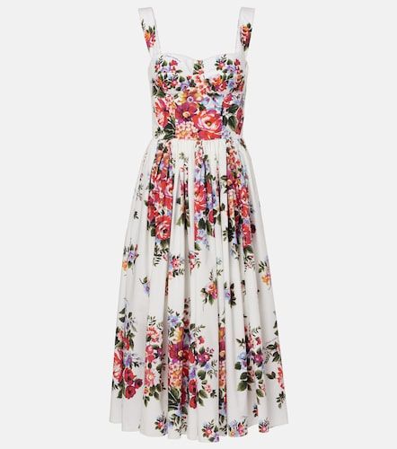 Robe midi en coton à fleurs - Dolce&Gabbana - Modalova