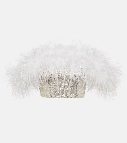 Crop top à sequins et finitions en plumes - Self-Portrait - Modalova