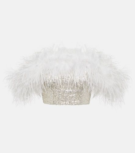 Crop top à sequins et finitions en plumes - Self-Portrait - Modalova