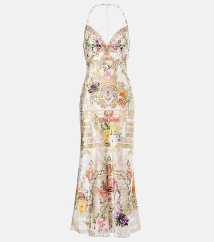 Robe longue en soie à détail chaîne - Camilla - Modalova
