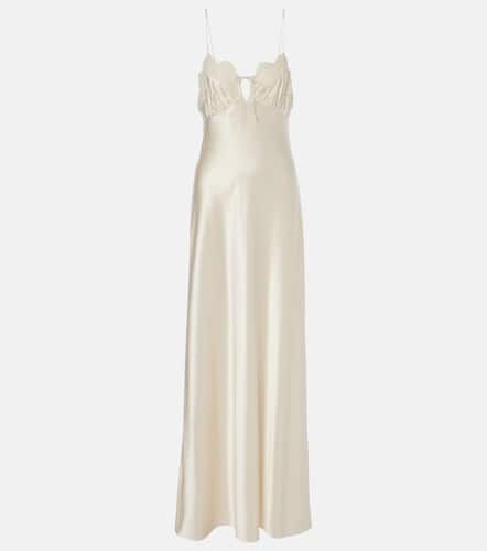 Robe longue en satin de soie et dentelle - Saint Laurent - Modalova