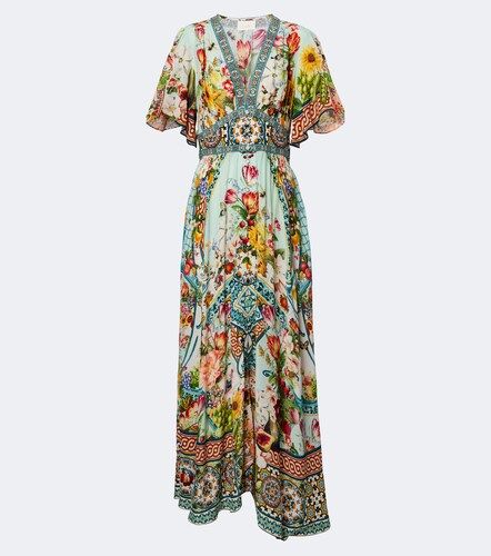 Robe longue en soie à fleurs et ornements - Camilla - Modalova