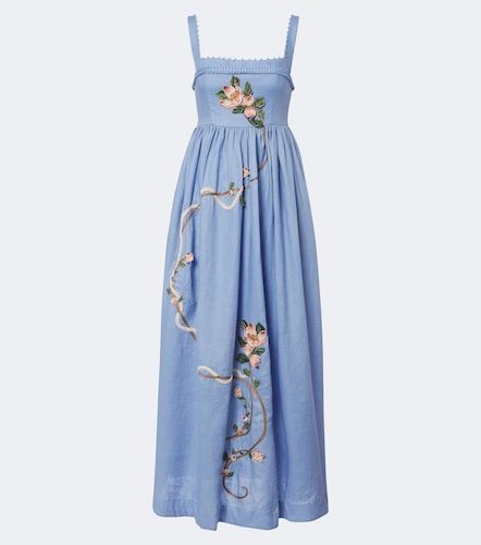 Robe longue Barbara en lin à broderies - Agua by Agua Bendita - Modalova