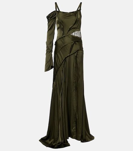 Robe longue asymétrique en satin à dentelle - Blumarine - Modalova