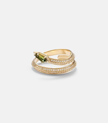 Bague serpent Shield en or 14 ct, diamants et tourmaline verte - Stone and Strand - Modalova