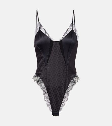 Body en satin de soie mélangée et dentelle - Versace - Modalova