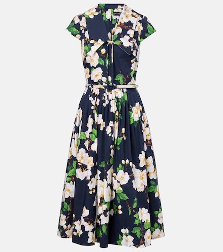 Robe midi en coton-mélangé à fleurs - Oscar de la Renta - Modalova