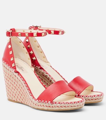 Sandales compensées Double Rockstud en cuir - Valentino Garavani - Modalova