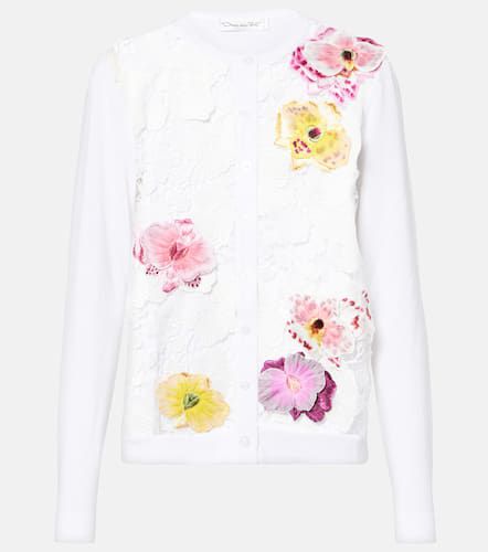 Cardigan en coton mélangé à fleurs - Oscar de la Renta - Modalova