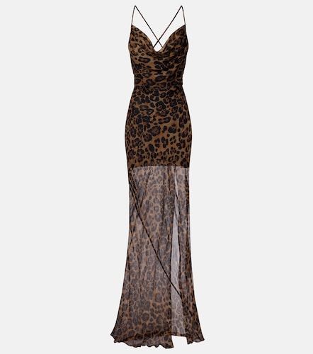 Robe longue en soie à motif léopard - Blumarine - Modalova