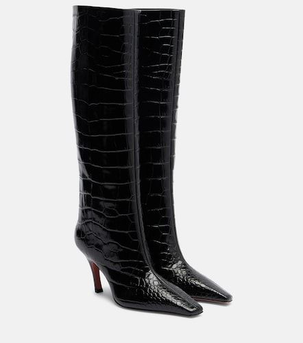 Bottes Mona en cuir à effet croco - Amina Muaddi - Modalova