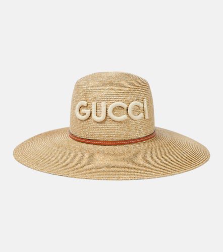 Chapeau en paille et cuir à logo - Gucci - Modalova