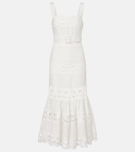 Robe midi en lin et coton à dentelle - Self-Portrait - Modalova