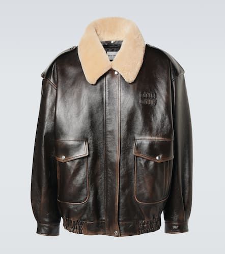 Veste bomber en cuir et shearling - Miu Miu - Modalova