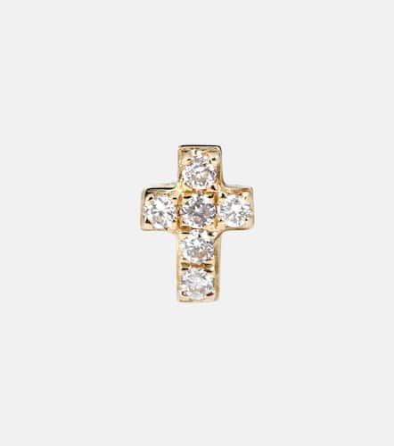 Boucle d'oreille unique en or 14 carats et diamants Tiny Cross - Sydney Evan - Modalova