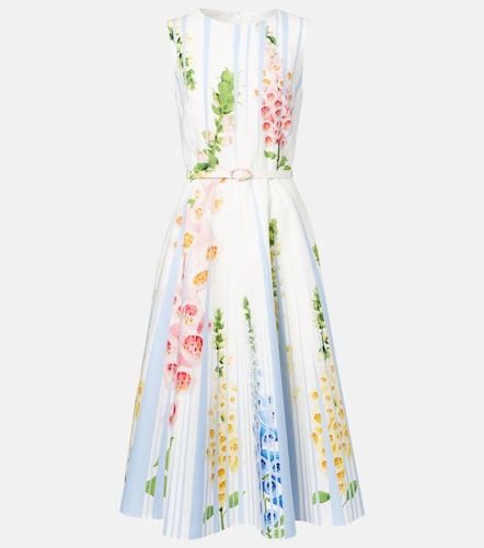 Robe midi en coton mélangé à fleurs - Oscar de la Renta - Modalova