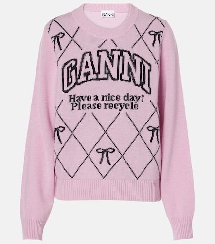 Pull en laine mélangée à logo intarsia - Ganni - Modalova