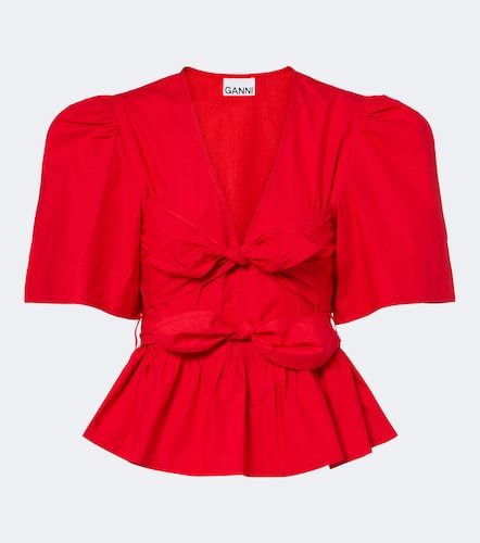 Blouse en popeline de coton à nœud - Ganni - Modalova