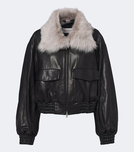 Veste blouson en cuir et shearling - Nour Hammour - Modalova