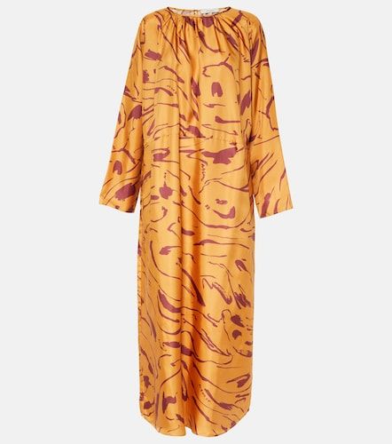 Robe longue Valencia en soie à imprimé - Asceno - Modalova
