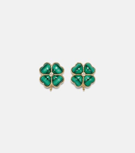 Yvonne Léon Boucles d’oreilles Puces Dôme Trèfle en or 9 ct, diamants et malachite - Yvonne Leon - Modalova