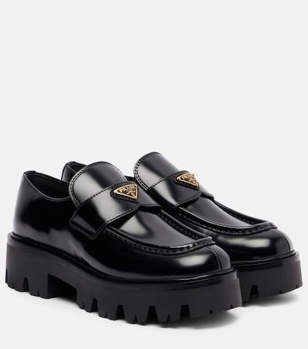 Mocassins à plateforme en cuir à logo - Prada - Modalova