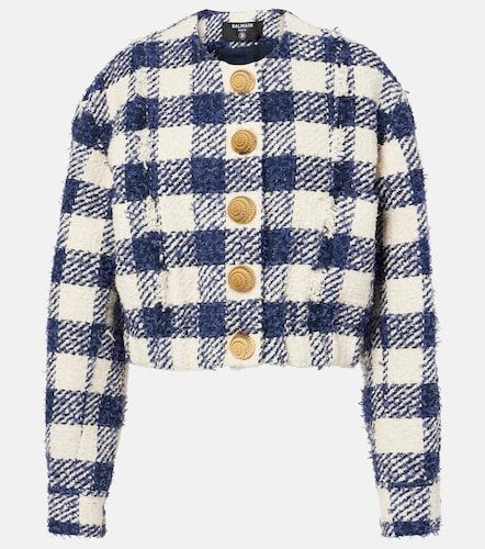Veste à carreaux en coton et lin - Balmain - Modalova