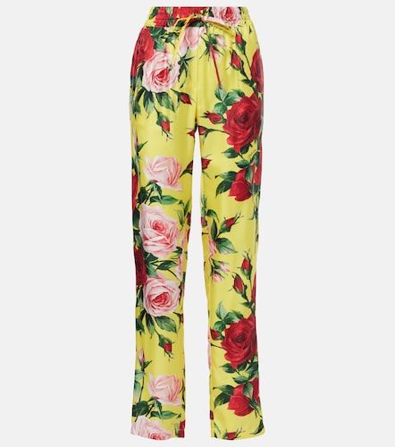 Pantalon droit en soie à imprimé floral - Dolce&Gabbana - Modalova