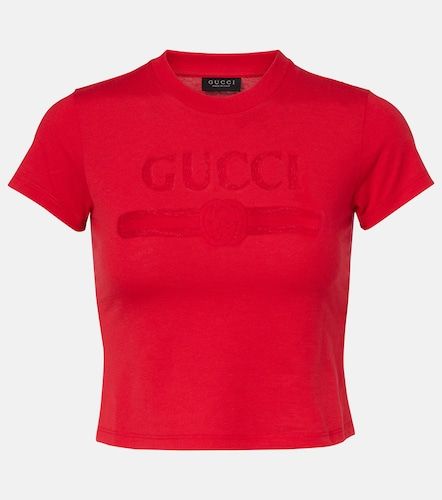 T-shirt court en coton mélangé à logo - Gucci - Modalova