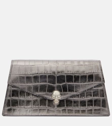 Pochette Skull Mini en cuir façon croco - McQueen - Modalova
