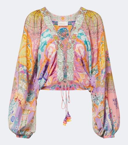 Blouse en soie à imprimé et ornements - Camilla - Modalova