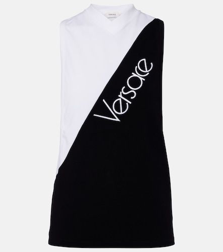 Débardeur en coton mélangé à logo brodé - Versace - Modalova