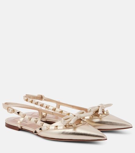 Ballerines slingback Rockstud en cuir métallisé - Valentino Garavani - Modalova