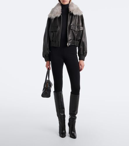 Veste blouson en cuir et shearling - Nour Hammour - Modalova