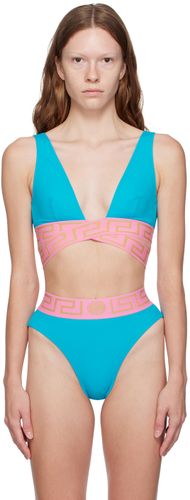 Haut de bikini bleu à motif à clé grecque - Versace Underwear - Modalova