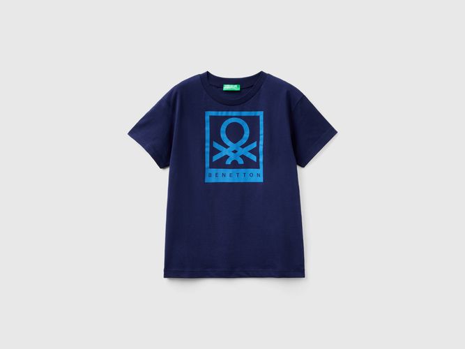 Benetton, T-shirt 100% Cotone Con Logo, taglia M, Blu Scuro, Bambini - United Colors of Benetton - Modalova