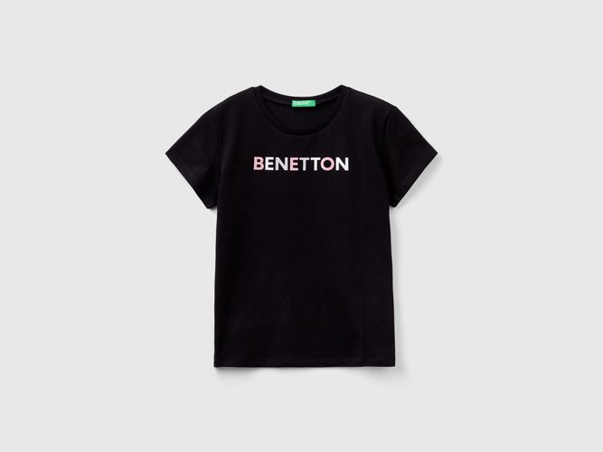 Benetton, T-shirt Con Logo Glitter In Cotone Bio, taglia 3XL, Nero, Bambini - United Colors of Benetton - Modalova