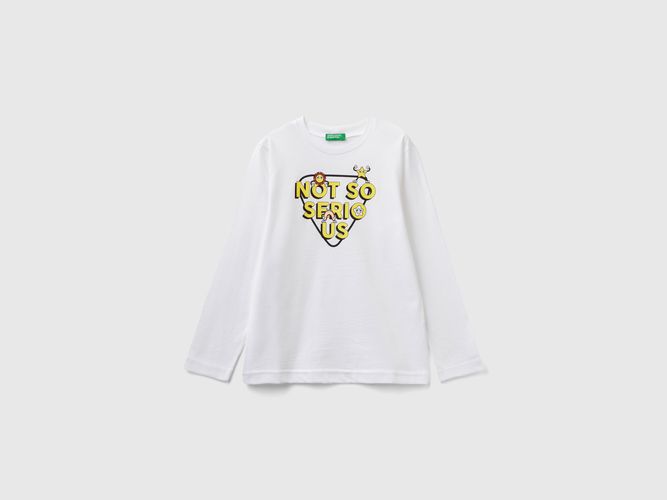 Benetton, T-shirt Manica Lunga In Cotone Bio, taglia XL, Bianco, Bambini - United Colors of Benetton - Modalova
