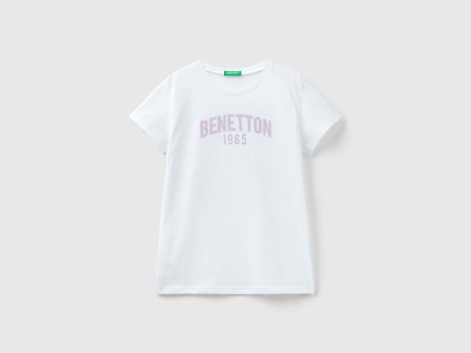 Benetton, Maglietta Con Logo 100% Cotone, taglia M, Bianco, Bambini - United Colors of Benetton - Modalova