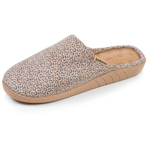Chaussons Mules Velours Semelle Ergonomique, Mousse À Mémoire Forme Léopard - Isotoner - Modalova