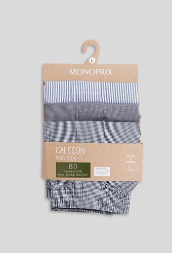 Lot de 3 caleçons à carreaux & à rayures en coton BIO, certifié OEKO-TEX - MONOPRIX - Modalova