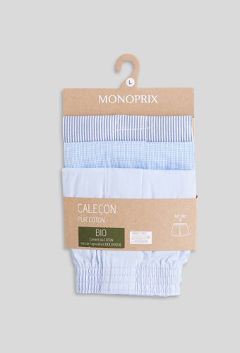 Lot de 3 caleçons à carreaux & à rayures en coton BIO, certifié OEKO-TEX - MONOPRIX - Modalova