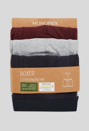 Lot de 3 boxer en coton BIO, certifiés OEKO-TEX - MONOPRIX - Modalova