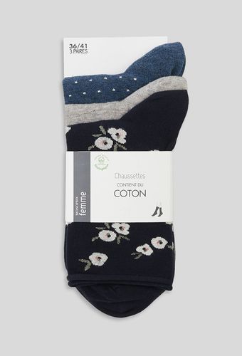 Lot de 3 paires de chaussettes en coton à fleurs - MONOPRIX FEMME - Modalova