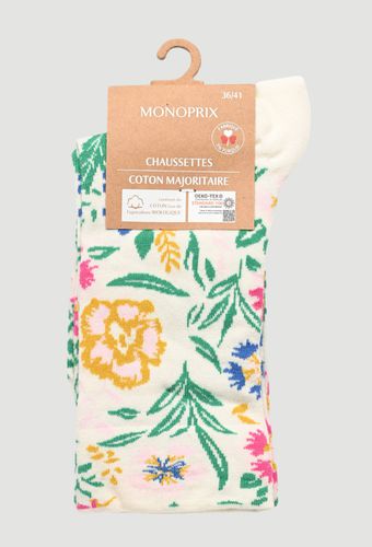 Paire de chaussettes fleuries en coton BIO - MONOPRIX FEMME - Modalova