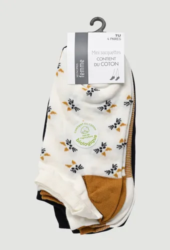 Lot de 4 paires de mini-socquettes fantaisie à motifs chat en coton - MONOPRIX FEMME - Modalova