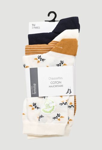 Lot de 3 paires de chaussettes fantaisie à motifs chat en coton - MONOPRIX FEMME - Modalova