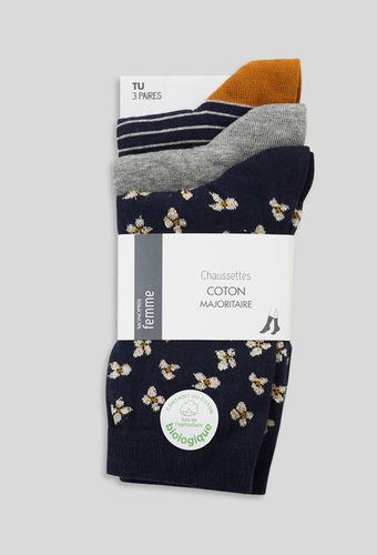 Lot de 3 paires de chaussettes à fleurs en coton - MONOPRIX FEMME - Modalova