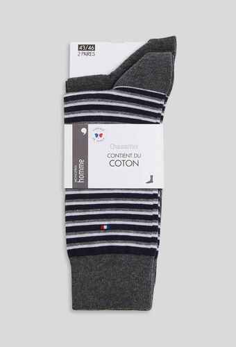 Lot de 2 paires de chaussettes rayées en coton Fabrication Française - MONOPRIX - Modalova